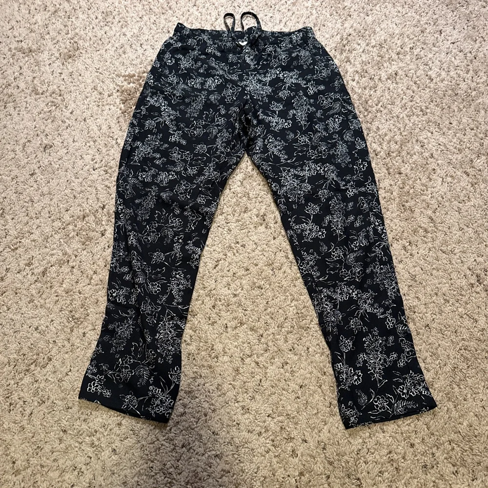 Women's J.Jill Wide Leg Pants XS Black White Floral - Picture 1 of 7